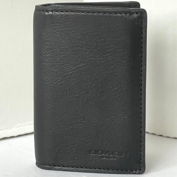 Coach Bifold Card Case Black Wallet Mens Sport Calf Leather Slim 87121 ORGPKG - Picture 1 of 6